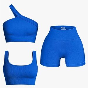 Blue One-Shoulder Top and Shorts Set